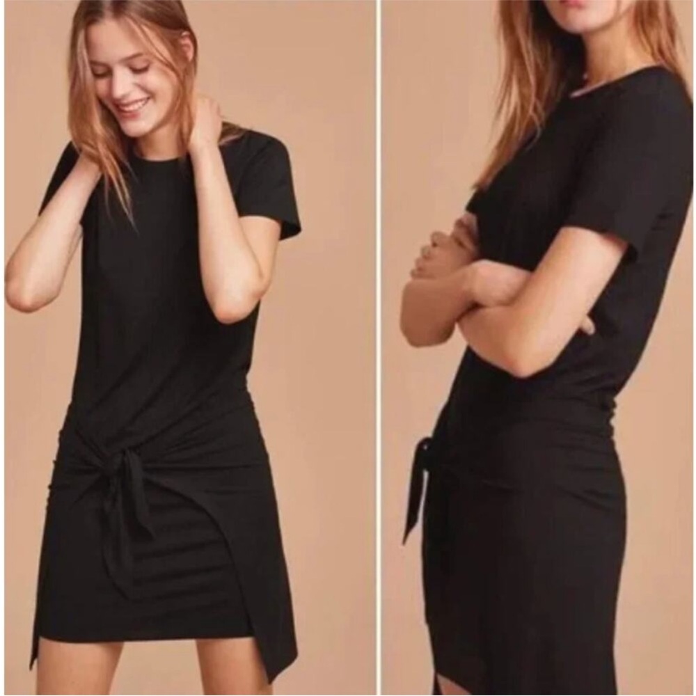 Aritzia Black Tie-Front Mini Dress, Shirt Dress, Soft Cotton Staple Dress, S